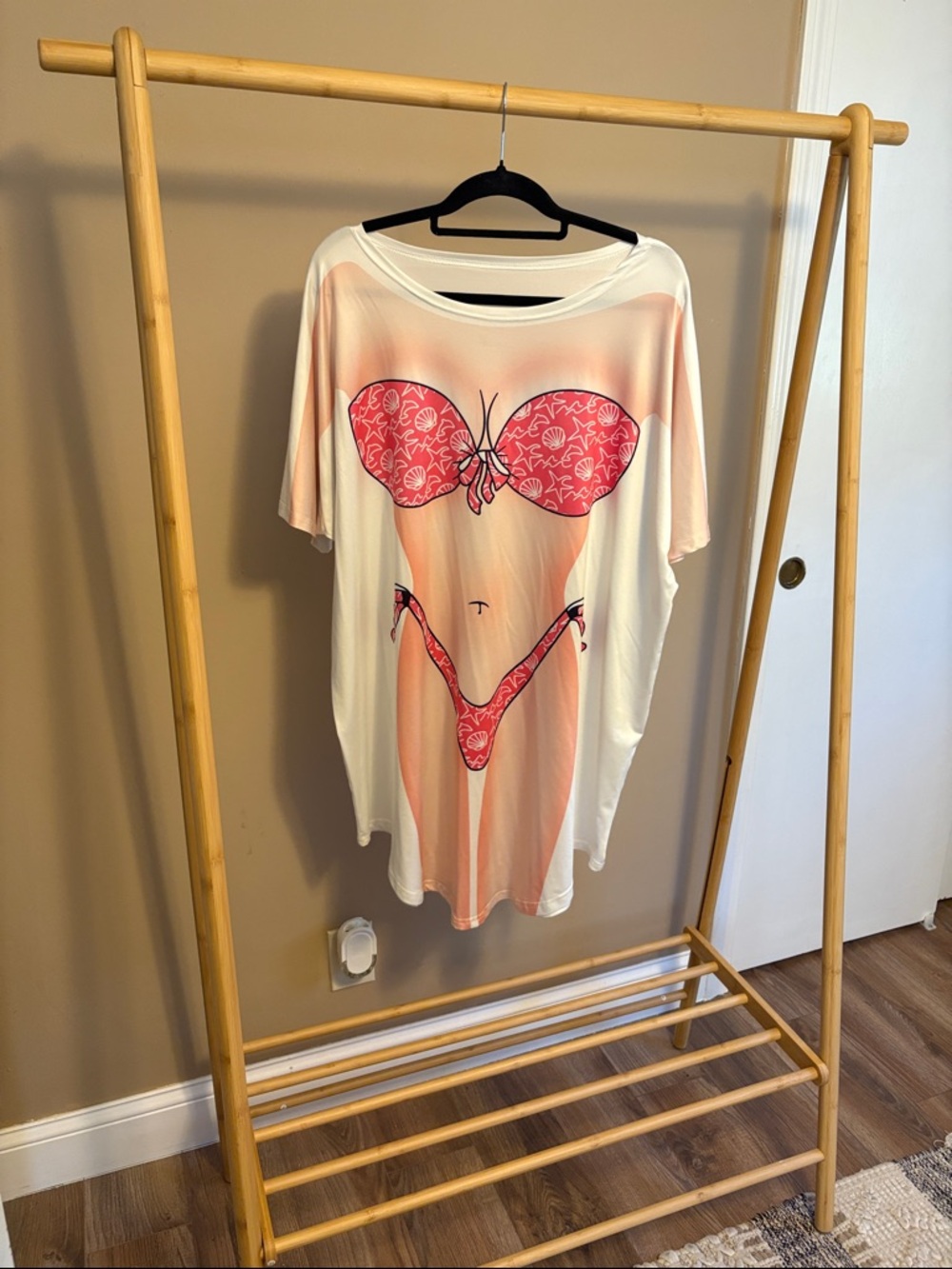 Beach Cover-Up with Pink Bikini Print